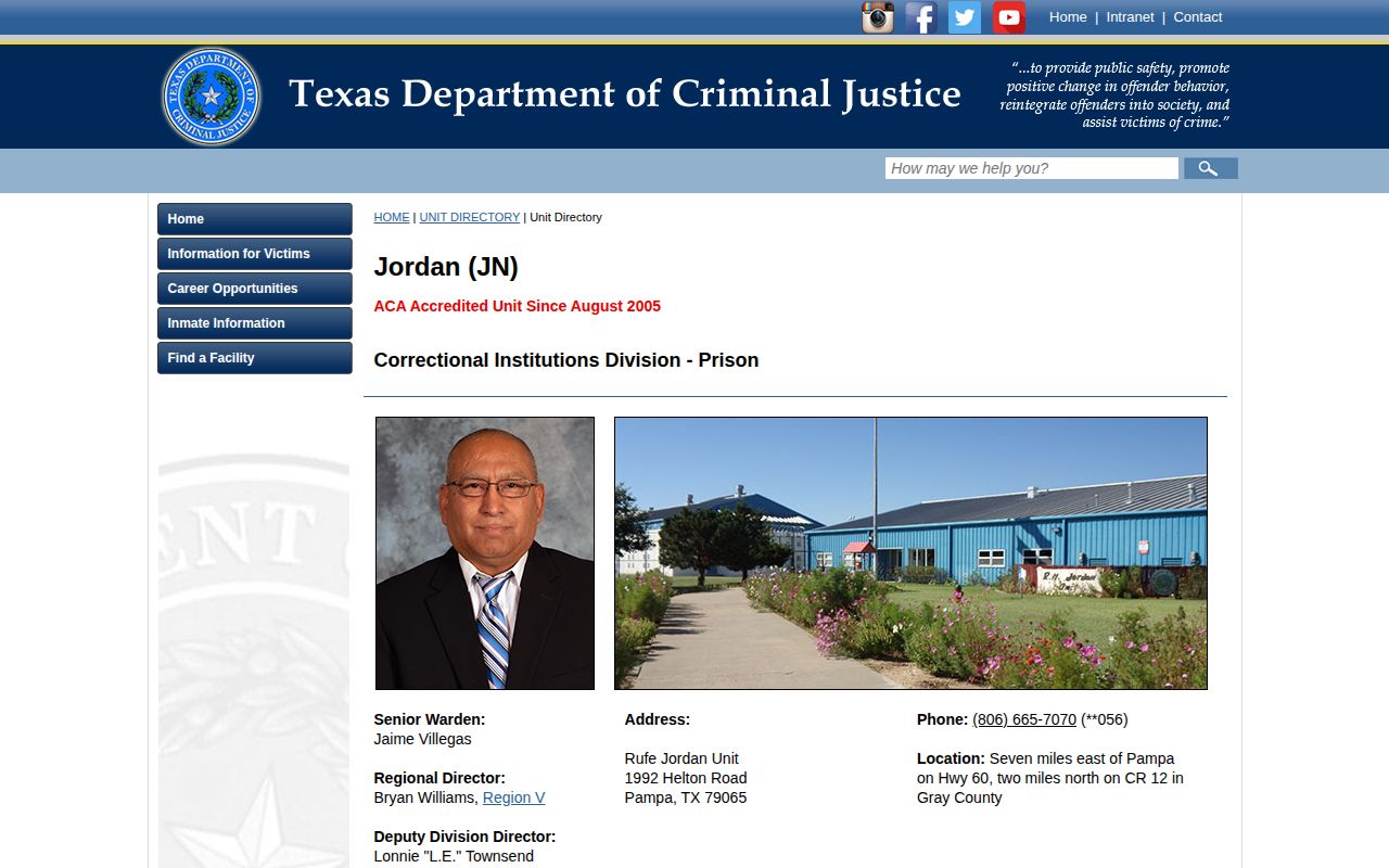 Official TDCJ Jordan Unit facts and pre-release programming