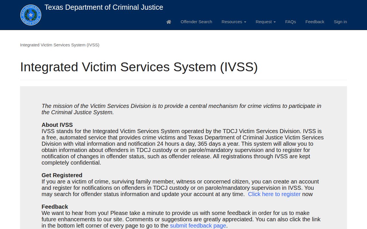 TDCJ IVSS state prison release notifications for Gray County