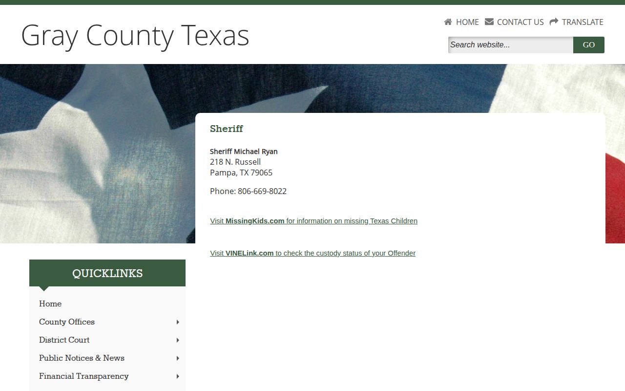 Official Gray County Sheriff contact for released inmate records